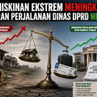Caption: Ilustrasi AI terkait ketidaksesuaian antara Perjalanan Dinas DPRD Bateng di tengah Sulitnya ekonomi masyarakat Bangka Tengah yang setiap tahun naik. 